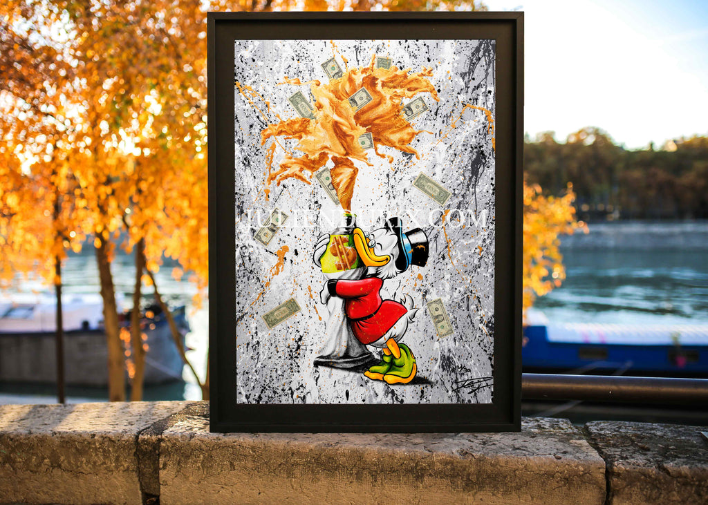 "Raining dollars" Édition Prestige sur Plexiglas - Encadrement caisse américaine