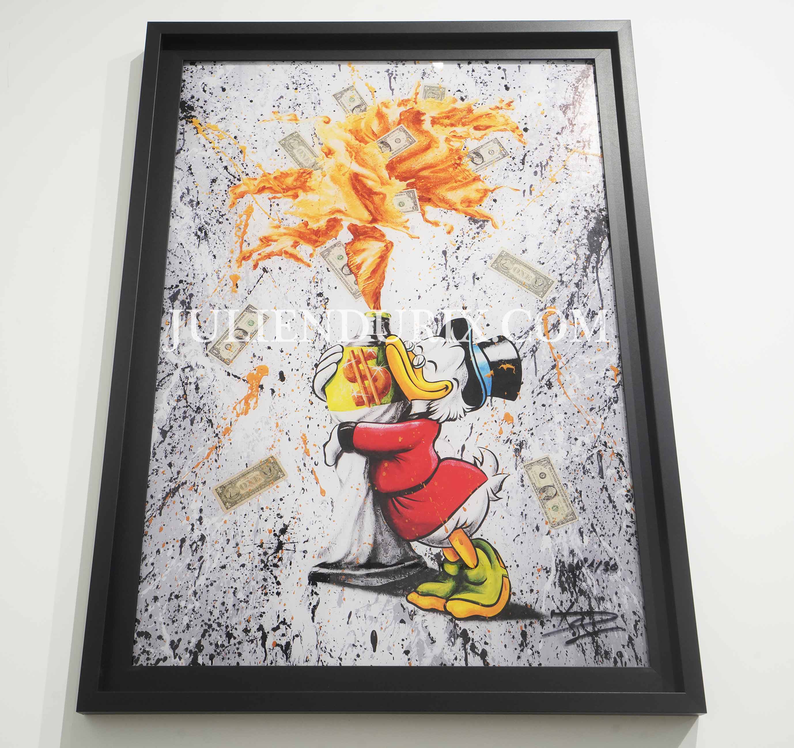 "Raining dollars" Édition Prestige sur Plexiglas - Encadrement caisse américaine